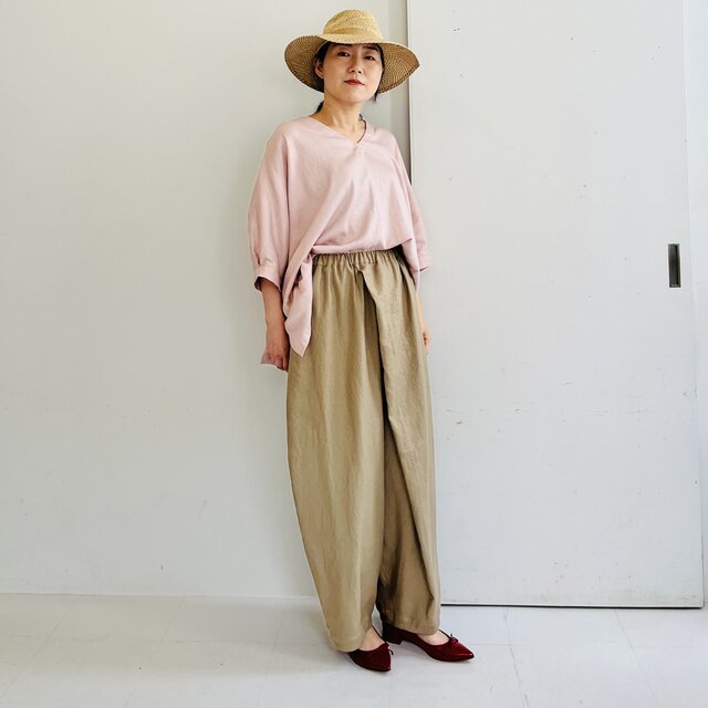 リネンクロスフロントパンツ(ベージュ) | iichi 日々の暮らしを