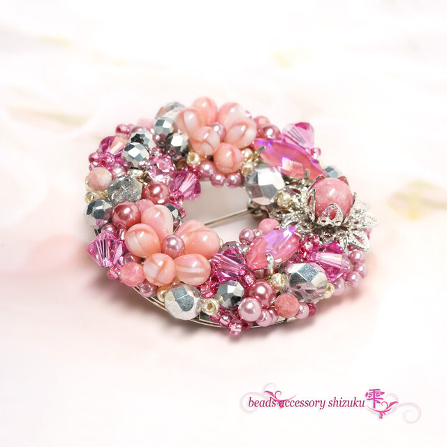 フラワーリースブローチR＊Cherry pink | iichi 日々の暮らしを