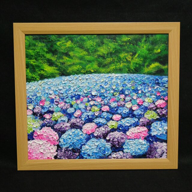 【原画】 あじさいのワルツ 梅雨を彩る紫陽花 畑の油絵 (額縁付) 原画】あじさいのワルツ＊梅雨を彩る紫陽花畑の油絵（額縁付） | iichi