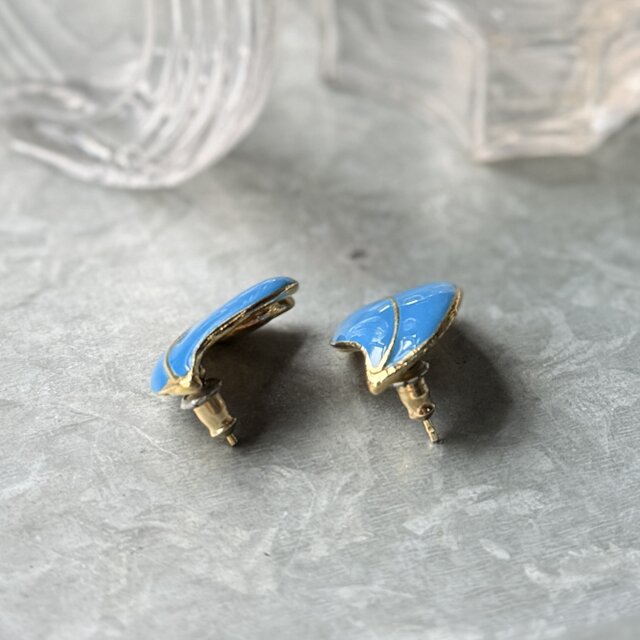 ピアス C83 Dandelion blue P783-ヴィンテージピアス U.S.A. 1970-80' Emerald Blue Leaf Gold