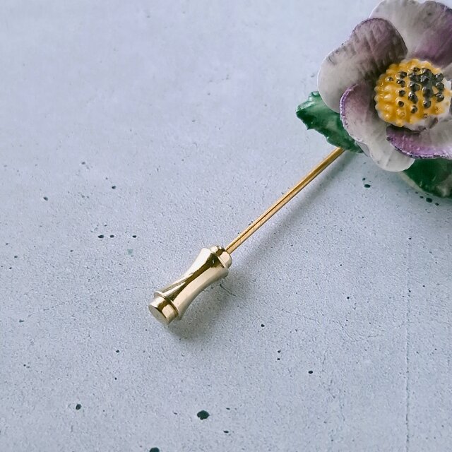bone china purple flower ボーンチャイナ ヴィンテージブローチ