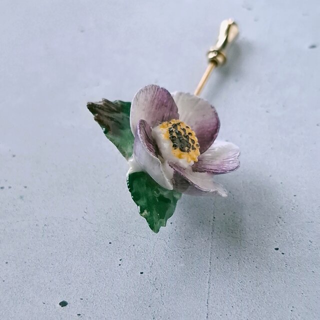 bone china purple flower ボーンチャイナ ヴィンテージブローチ