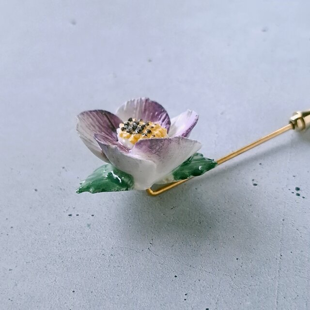 bone china purple flower ボーンチャイナ ヴィンテージブローチ