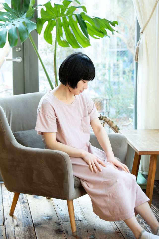 フラワーメッシュリラックスワンピース【芍薬染め／オーガニック