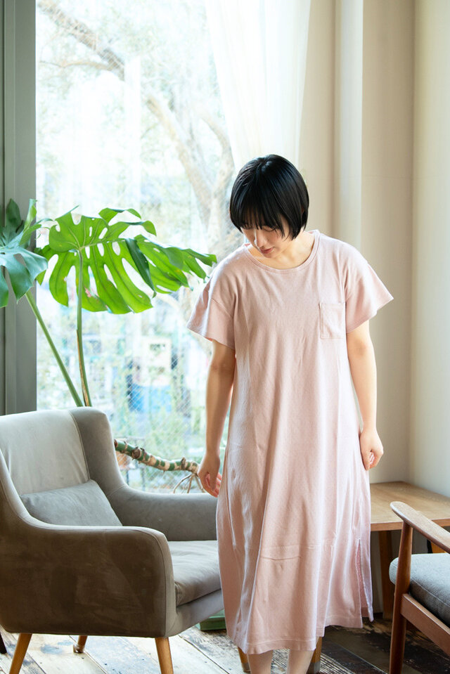 フラワーメッシュリラックスワンピース【芍薬染め／オーガニック