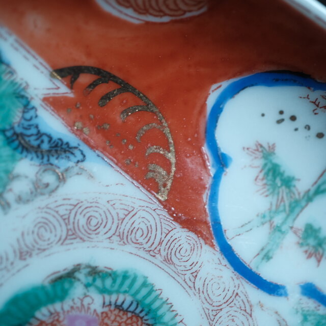 赤で素敵◇鳳凰と松竹梅。時代赤絵印判小皿 骨董・antiques 古民家 古