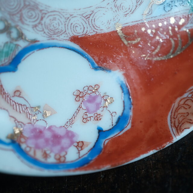 赤で素敵◇鳳凰と松竹梅。時代赤絵印判小皿 骨董・antiques 古民家 古