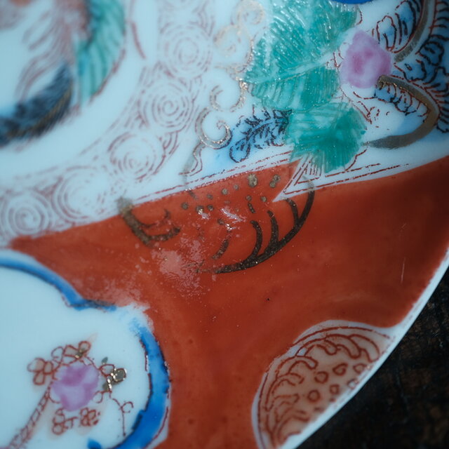 赤で素敵◇鳳凰と松竹梅。時代赤絵印判小皿 骨董・antiques 古民家 古