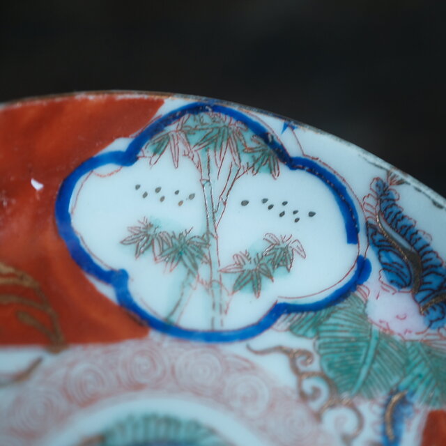 赤で素敵◇鳳凰と松竹梅。時代赤絵印判小皿 骨董・antiques 古民家 古