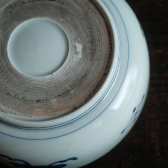 菊花の絵付け◇伊万里 草花文染付平鉢 骨董・antiques アンティーク和