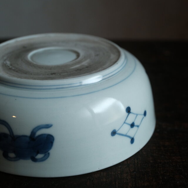 鉢■色絵染付「弥左衛門」花唐草 鳥 花弁型 丸鉢 平鉢 菓子器 時代物 骨董品■ 鉢□色絵染付「弥左衛門」花唐草 鳥 花弁型 丸鉢 平鉢 菓子器 時代物