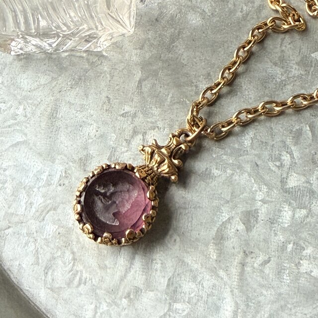 N322-ヴィンテージネックレス U.S.A. 1960-70's Amethyst Cameo