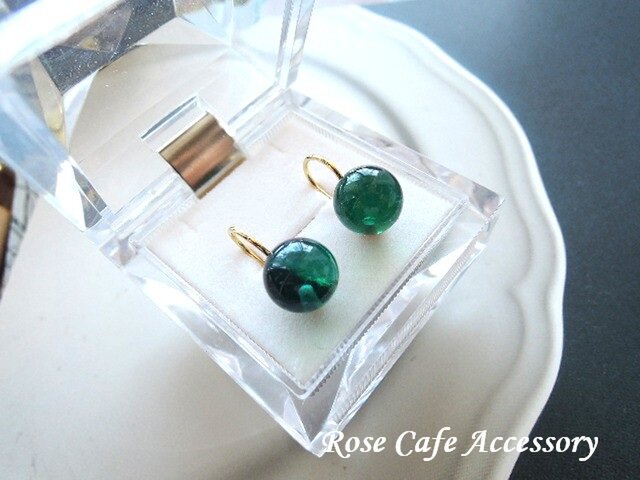 acorn　限定ガラス　レジン　サージカルステンレスフックピアス 1453）高品質ピーコックブルーカラーアンバー✨サージカルステンレス