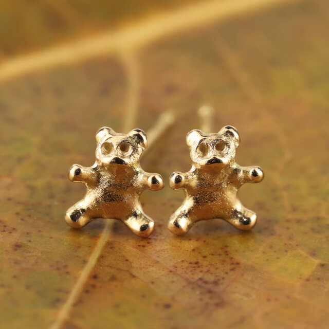 K18/くまモチーフピアス｜片耳販売 テディベア 甘くなりすぎないくま