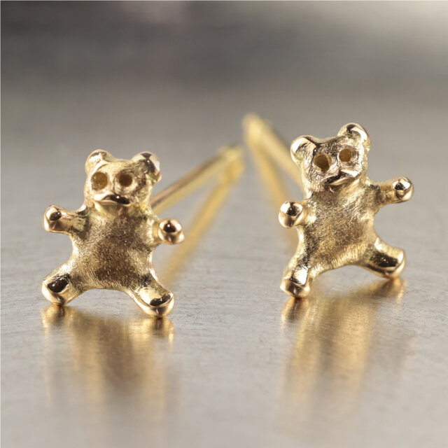 K18/くまモチーフピアス｜片耳販売 テディベア 甘くなりすぎないくま