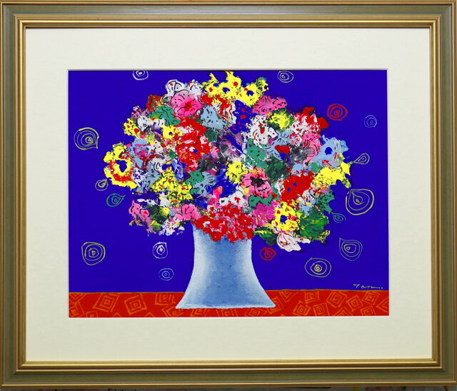 Flowers」(NO.2610) 6号F ケント紙にアクリル絵の具不透明 送料無料