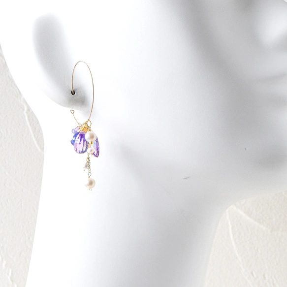 揺れる紫陽花色｜アメジストとタンザナイトの着せ替えフープピアス
