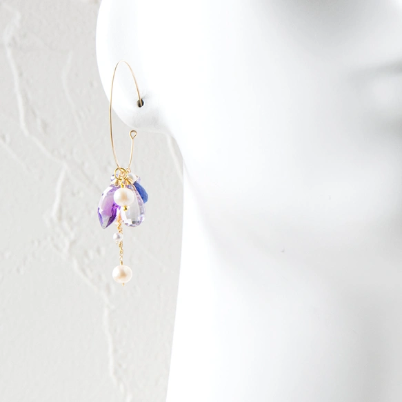 揺れる紫陽花色｜アメジストとタンザナイトの着せ替えフープピアス