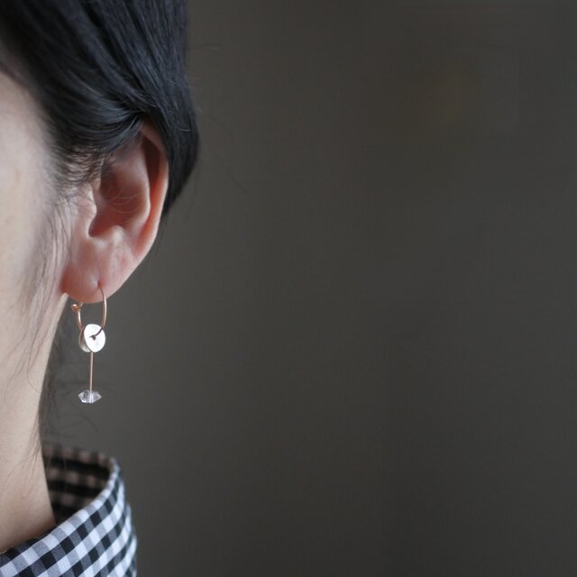 高*玄様 カレンシルバー ハンドメイド フープピアス カレンシルバーとハーキマーダイヤモンドのミニマルフープピアス(14kgf