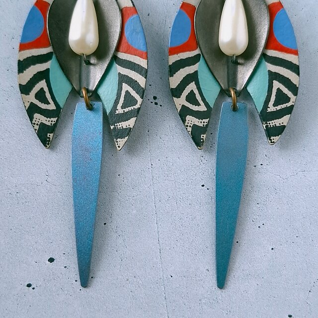 paper art african pattern faux pearl dangle ヴィンテージピアス