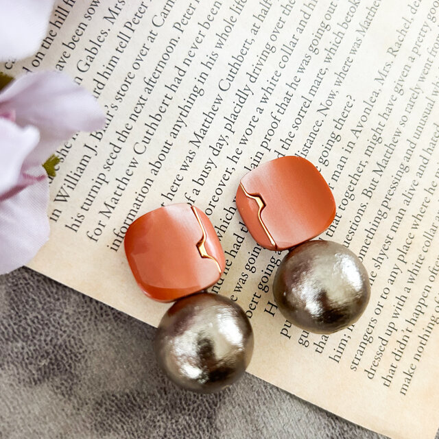 レトロ感いっぱいのオレンジピアス イヤリング ボタンアクセサリー 1 