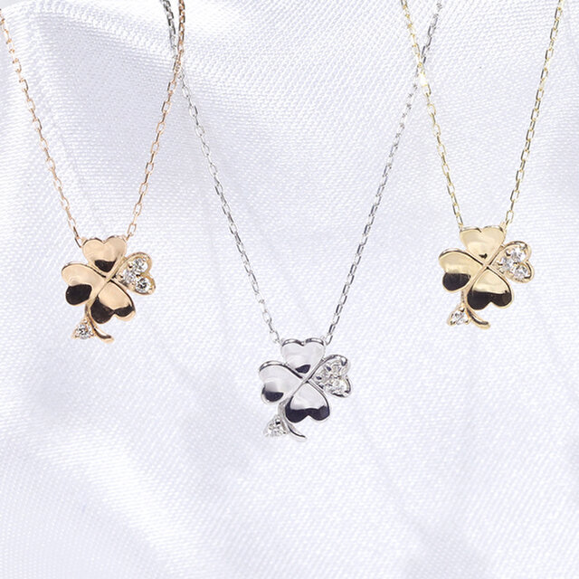 ♯Iri19Mo 四つ葉 の ラッキー クロバー チャーム & ネックレス 6種 K18 四つ葉クローバー ダイヤモンドペンダント ネックレス 幸運