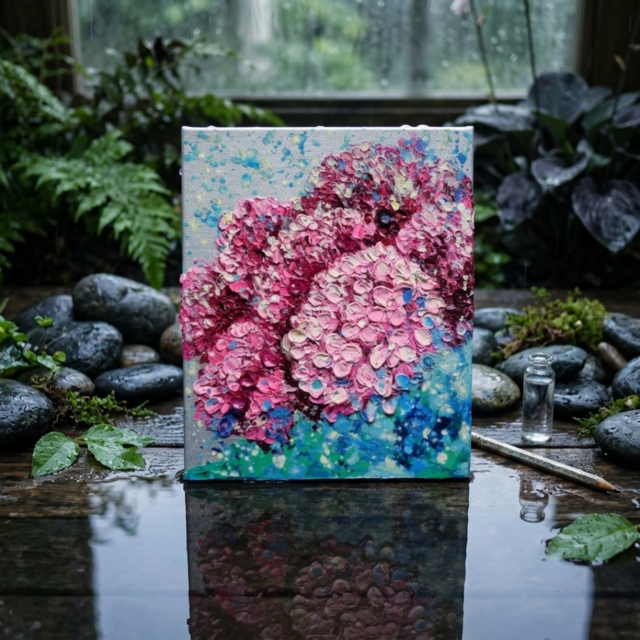 原画】雨上がりのプレリュード / 紫陽花 油絵 絵画 インテリア