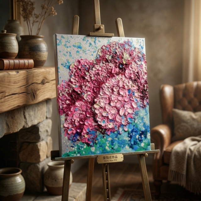 原画】雨上がりのプレリュード / 紫陽花 油絵 絵画 インテリア