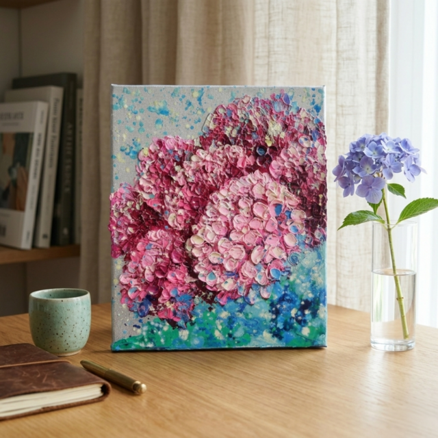 原画】雨上がりのプレリュード / 紫陽花 油絵 絵画 インテリア