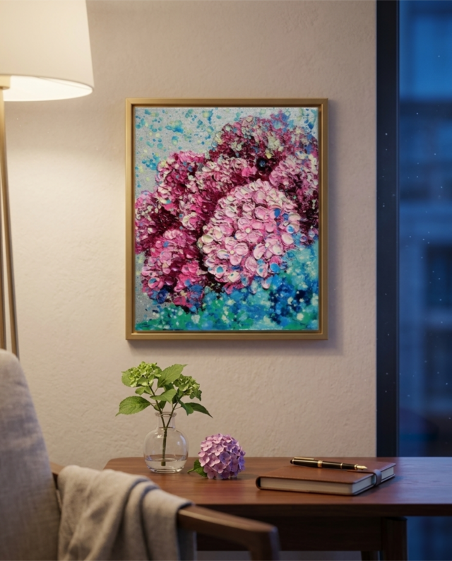 原画】雨上がりのプレリュード / 紫陽花 油絵 絵画 インテリア