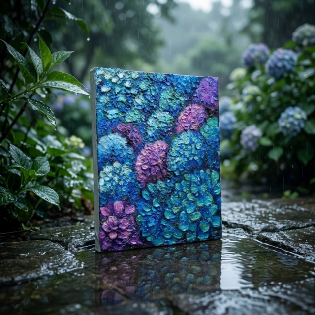油絵 原画【群青のトパーズ】あじさい 紫陽花 絵画 インテリア 額なし