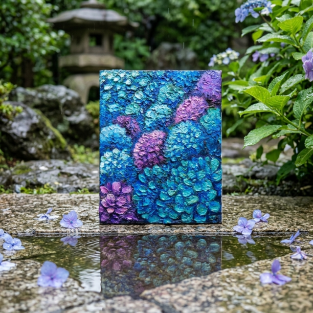 油絵 原画【群青のトパーズ】あじさい 紫陽花 絵画 インテリア 額なし 初夏 油絵 原画【群青のトパーズ】あじさい 紫陽花 絵画 インテリア 額なし