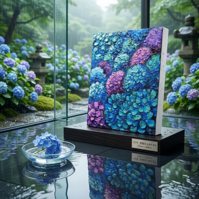 油絵 原画【群青のトパーズ】あじさい 紫陽花 絵画 インテリア 額なし