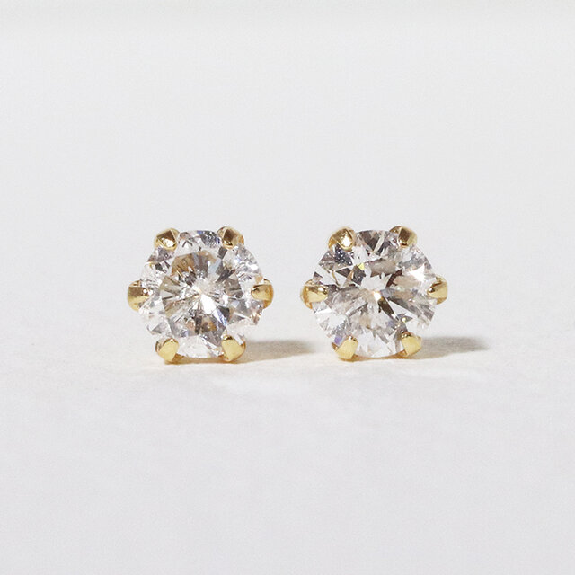 K18 一粒天然ダイヤモンドスタッドピアス 0.20ct イエロー ホワイト 