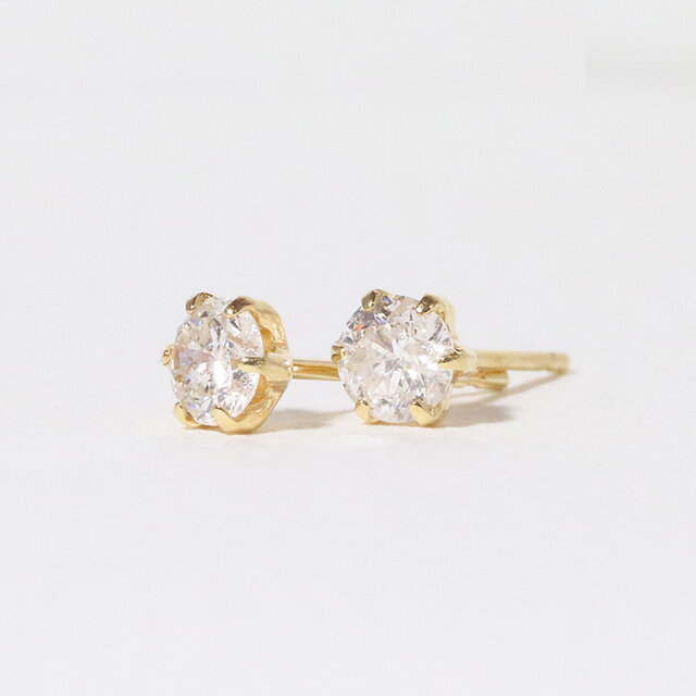 K18 一粒天然ダイヤモンドスタッドピアス 0.20ct イエロー ホワイト