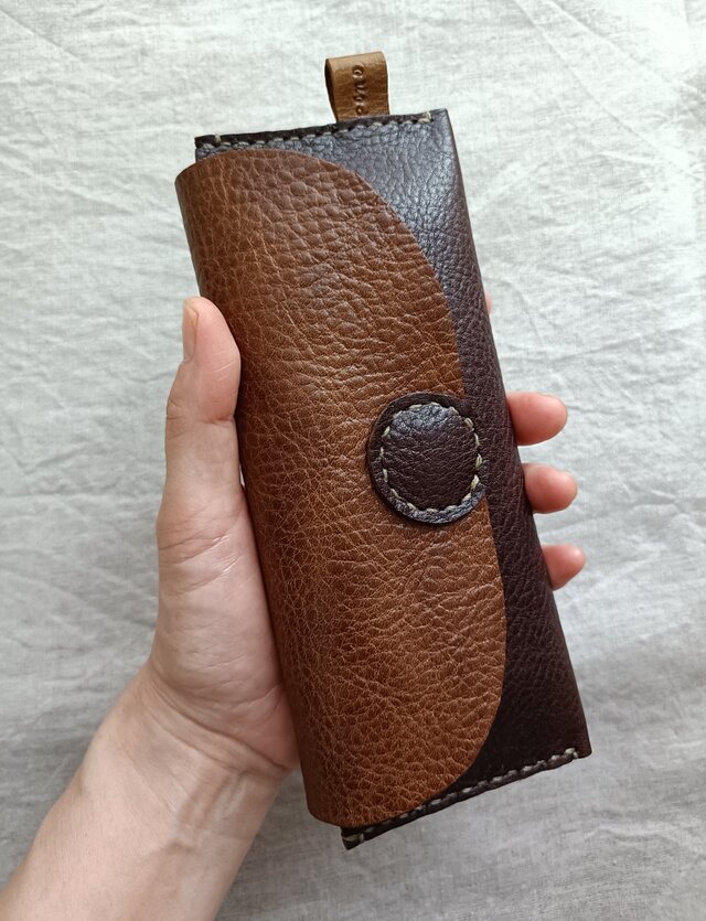 pen case マスタード✗ダークブラウン オイルシュリンクレザー | iichi