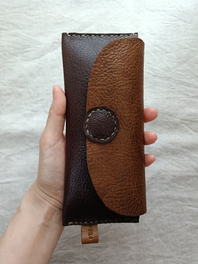 pen case マスタード✗ダークブラウン オイルシュリンクレザー | iichi