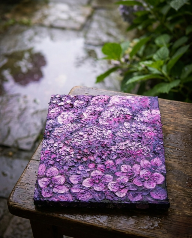 紫陽花 ハンドメイド絵画【永遠に咲く雨の宝石】油絵 原画 初夏