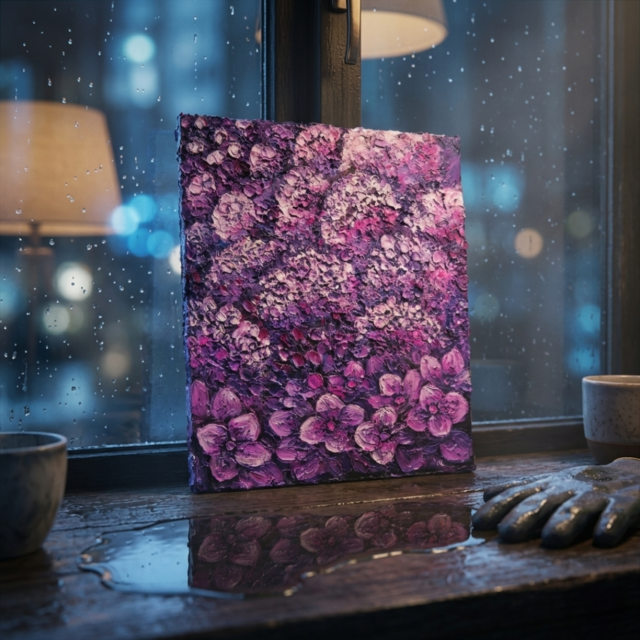 紫陽花 ハンドメイド絵画【永遠に咲く雨の宝石】油絵 原画 初夏