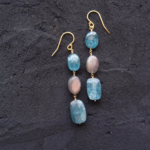 K14gf】Kyanite × Labradorite Earrings ／カイヤナイト