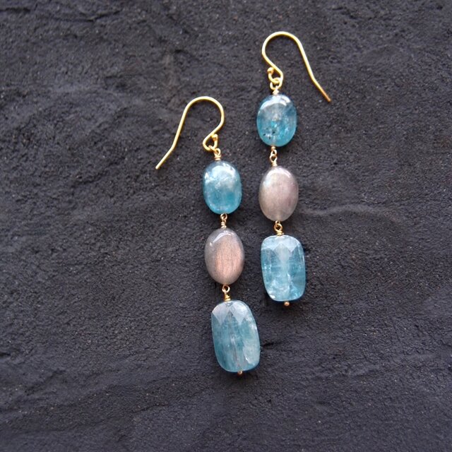 K14gf】Kyanite × Labradorite Earrings ／カイヤナイト