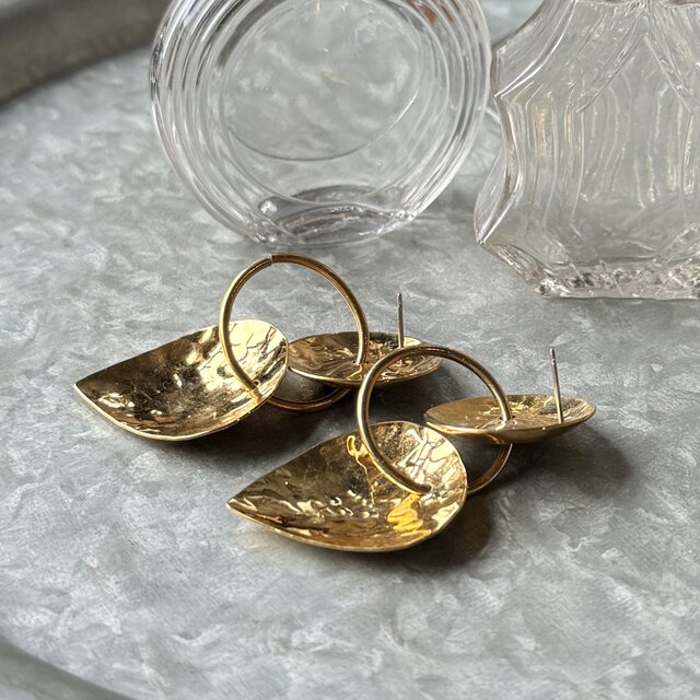P790-ヴィンテージピアス U.S.A. 1980-90's Hammered Gold Textured