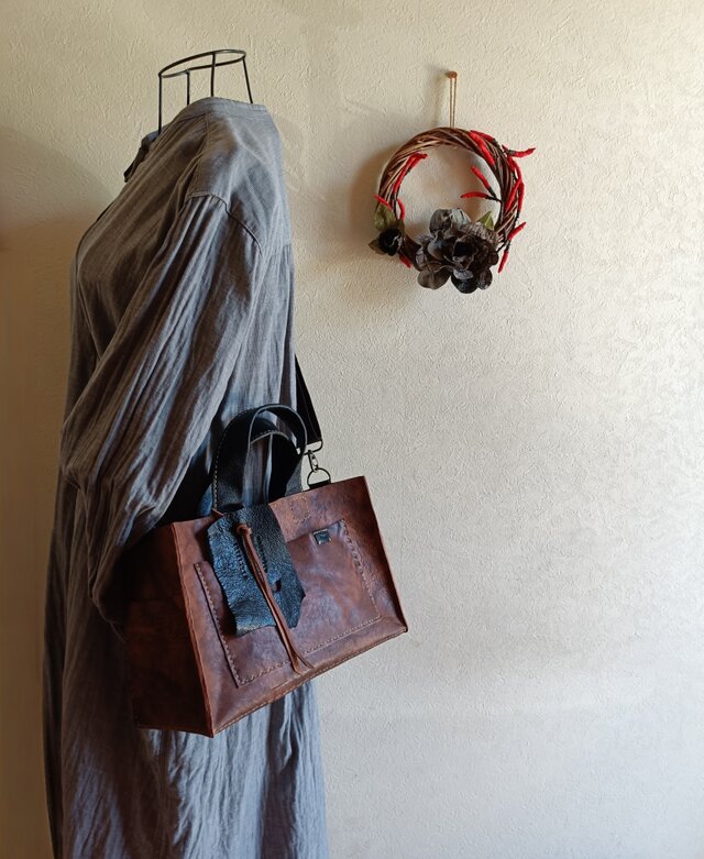square tote shoulder ブラウン 馬ヌメ革 | iichi 日々の暮らしを
