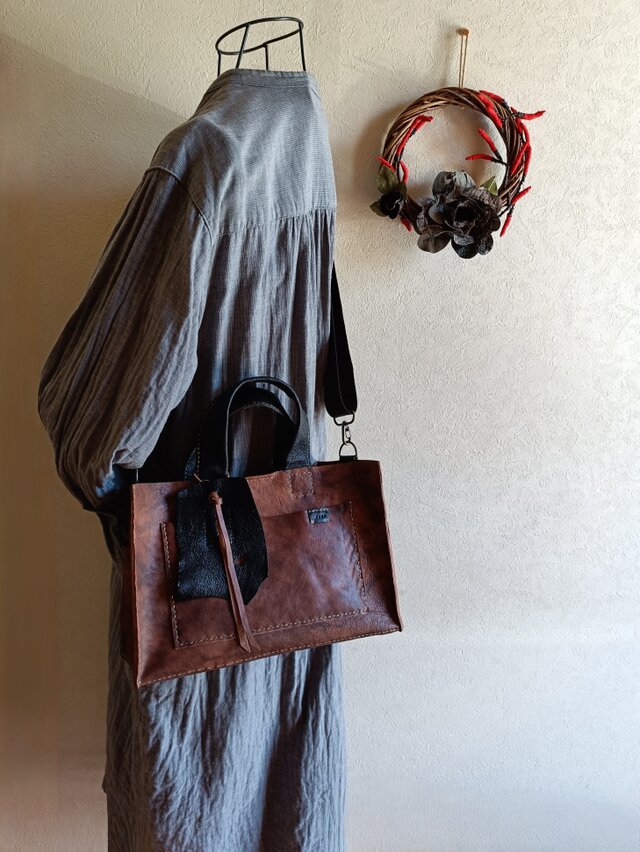 square tote shoulder ブラウン 馬ヌメ革 | iichi 日々の暮らしを
