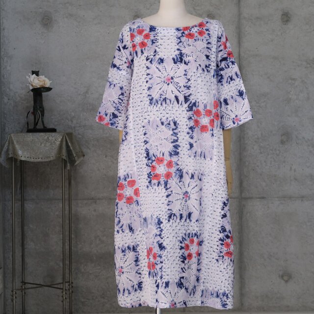 着物リメイクワンピース♪45 ♪総絞り♪116cm 有松絞りのワンピース L〜 フリーサイズ 着物リメイク | iichi 日々の
