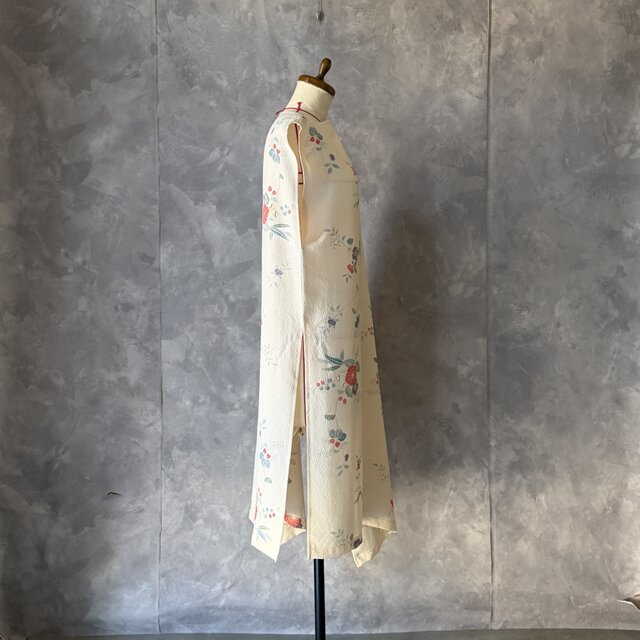花紋様着物をリメイク ワンピース 鯉姫0003 / 古布 着物 着物リメイク