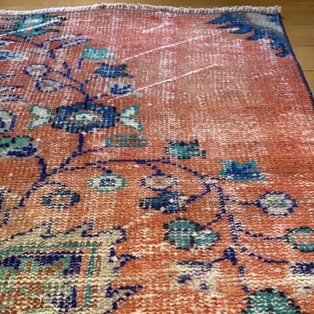 138×162夕焼けサンセットカラー メダリオン トルコヴィンテージラグ