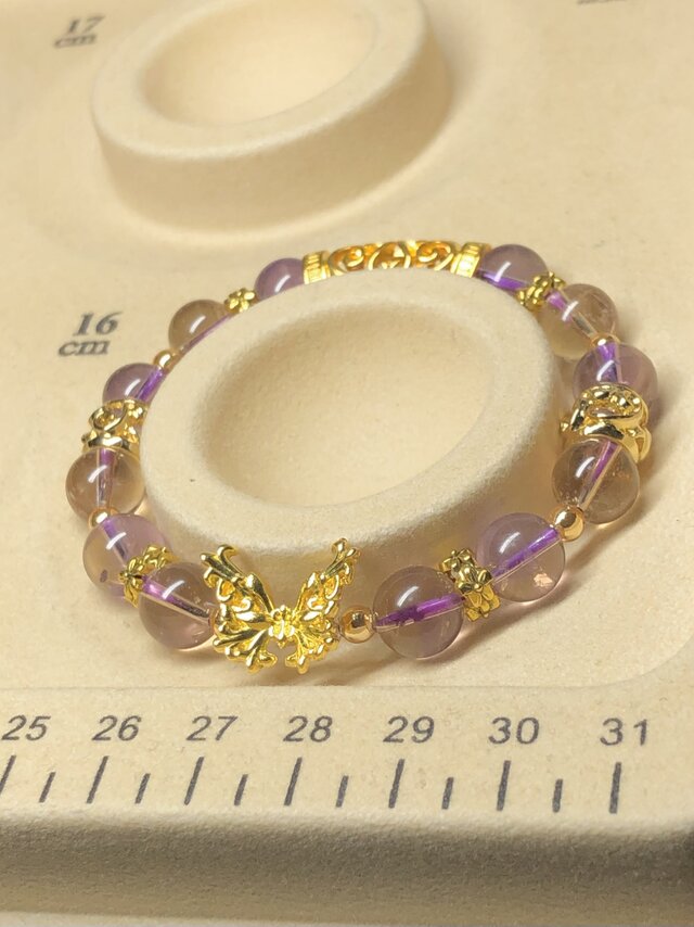 アメトリン 天然石 メタルパーツ 蝶々ブレスレット | iichi 日々の