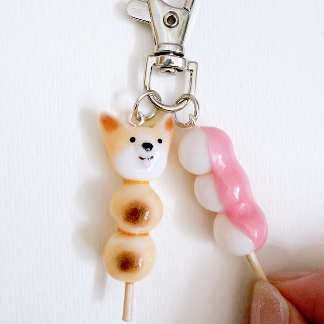 コーギー 団子 キーホルダー 動物 和菓子 アニマル みたらし団子 3色
