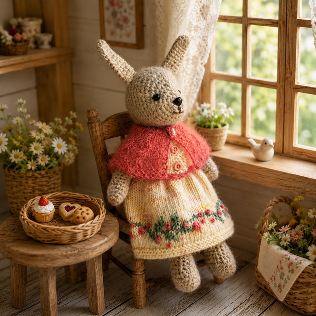 着せ替えうさぎ モヘアドレスと花刺繍ワンピースのセット | iichi 日々